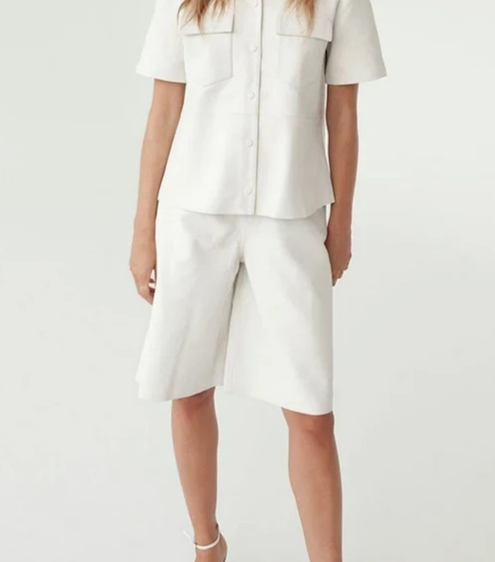 REMAIN Birger Christensen Manu Leather Bermuda Y2K Shorts ivory 8 A009360